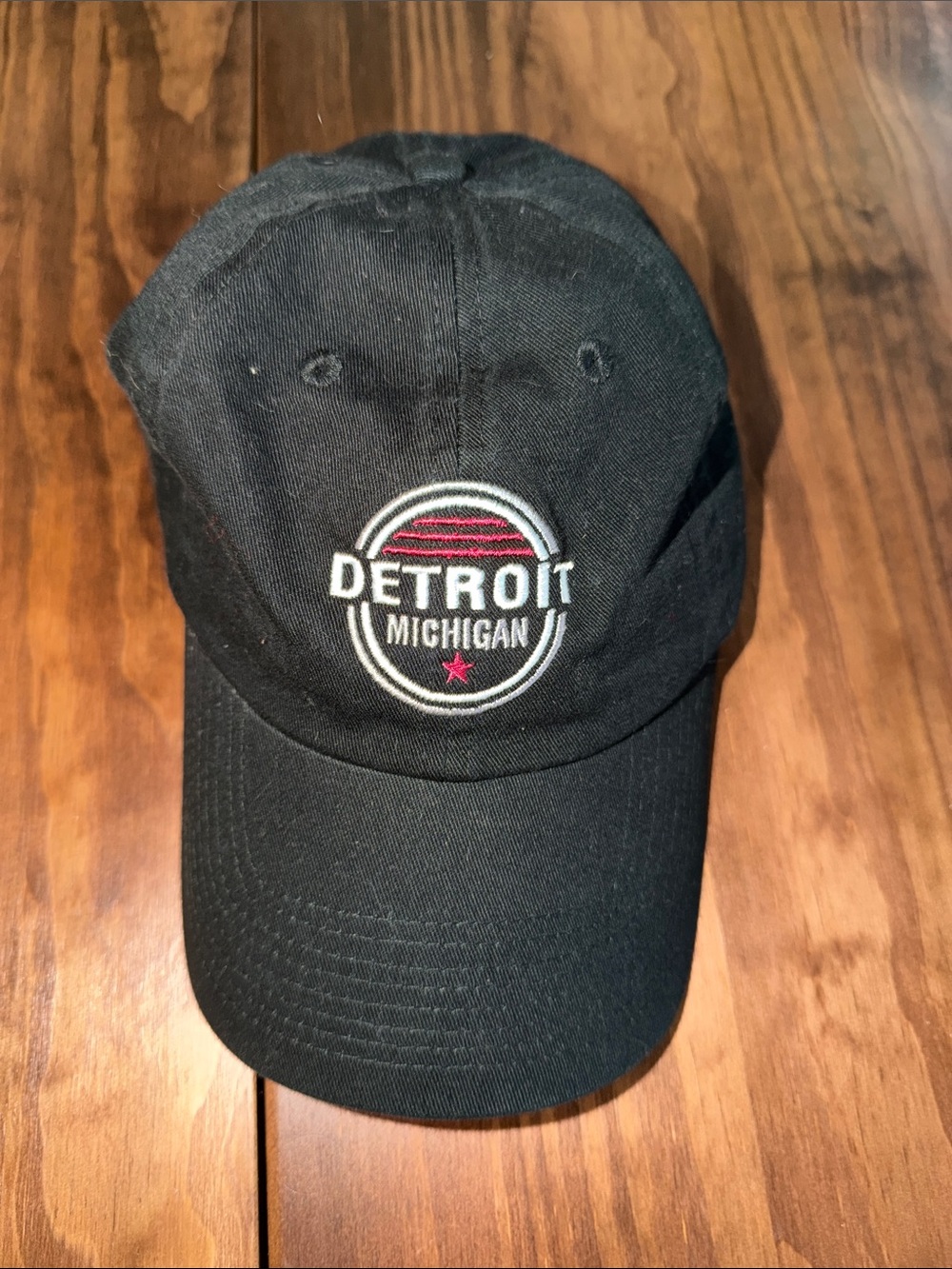 Fahrenheit Black Baseball Cap with Red & White Detroit Michigan Patch